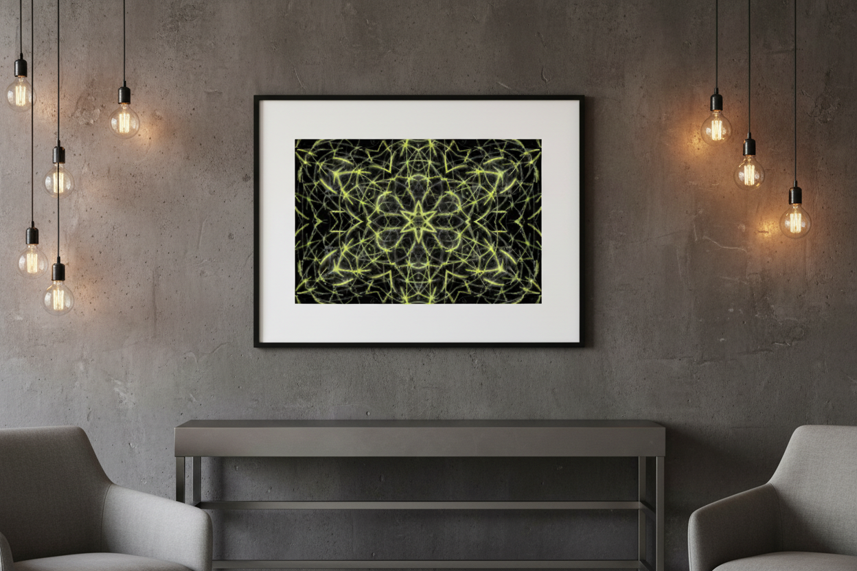 NEON CIRCUIT MANDALA — Industrieller Loft Mockup