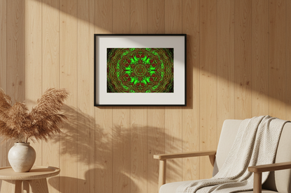 NEONBLATT-MANDALA — Warme Holzwand Mockup