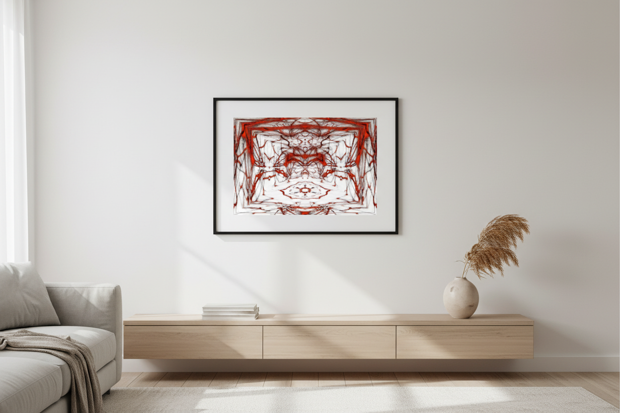 RED SYMMETRY NETWORK Mockup weiße Wand